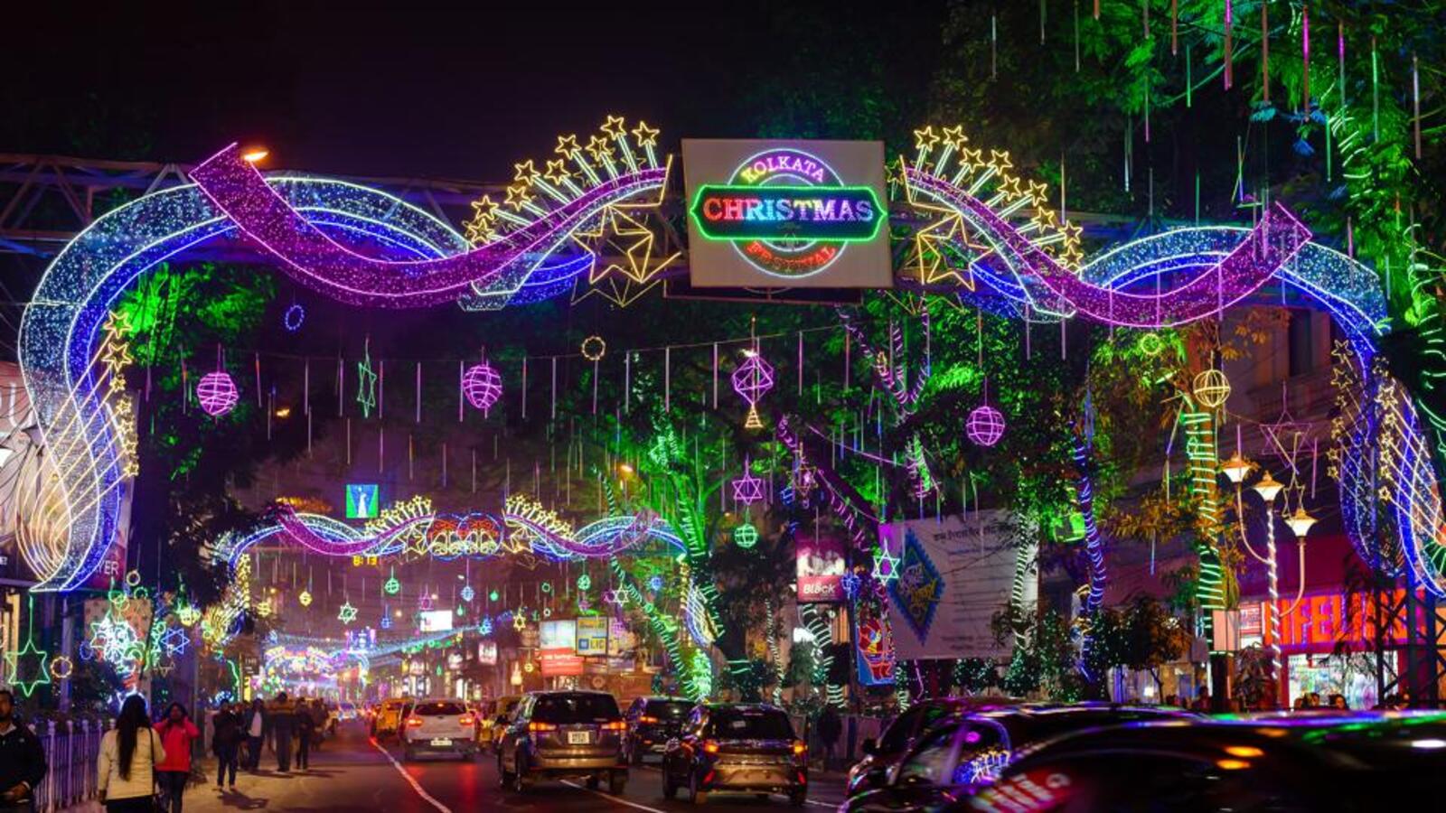 Christmas lights of Park Street, Kolkata